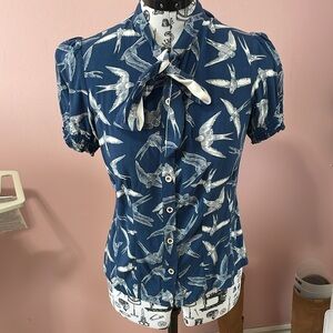 Blue Bird Print Blouse